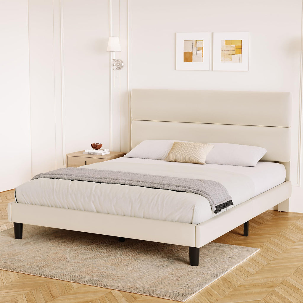 Queen Size Velvet Upholstered Platform Bed Frame N54217