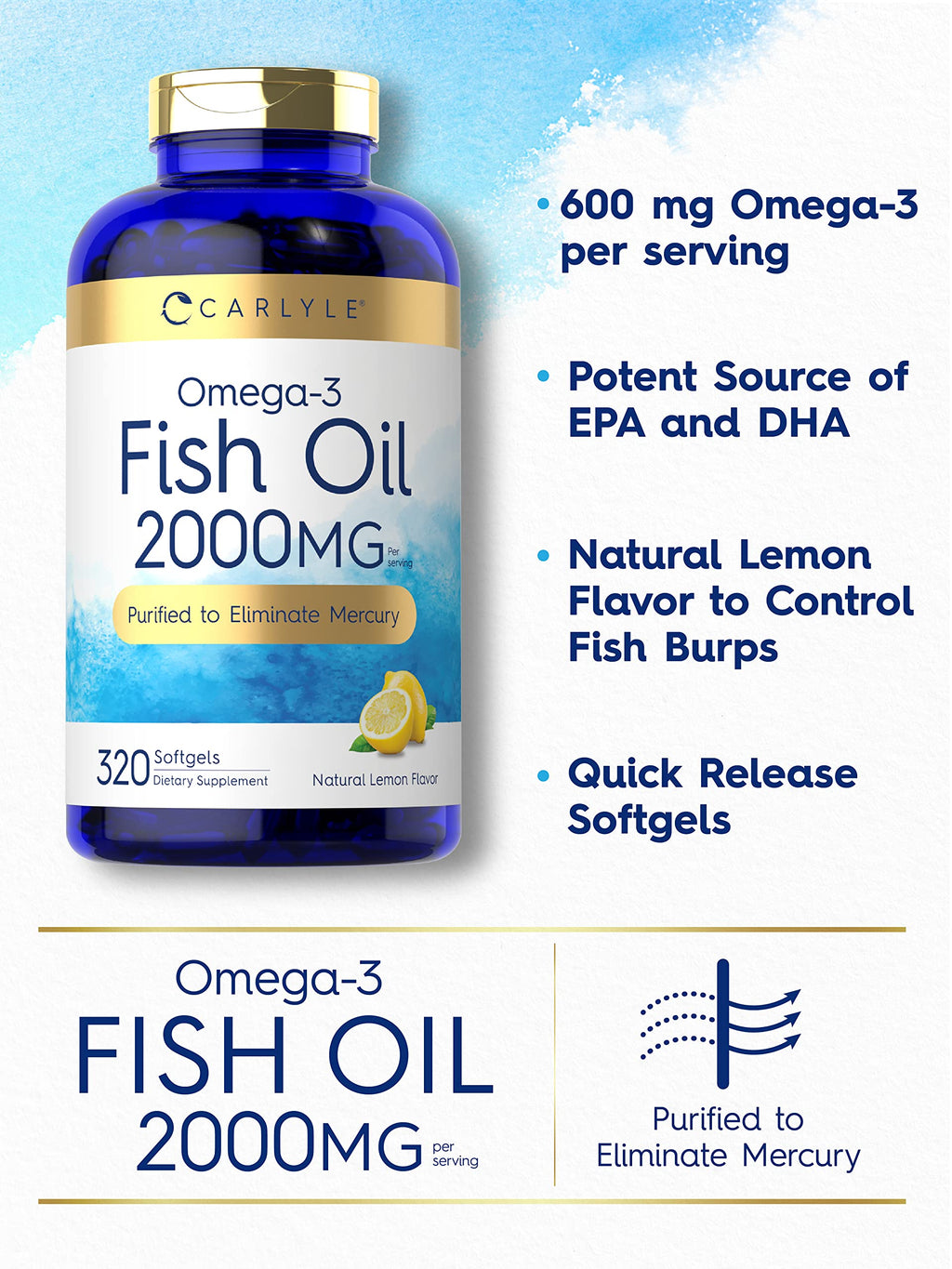 Fish Oil Omega 3 Supplements 2000mg 320 Softgels EPA & DHA A191