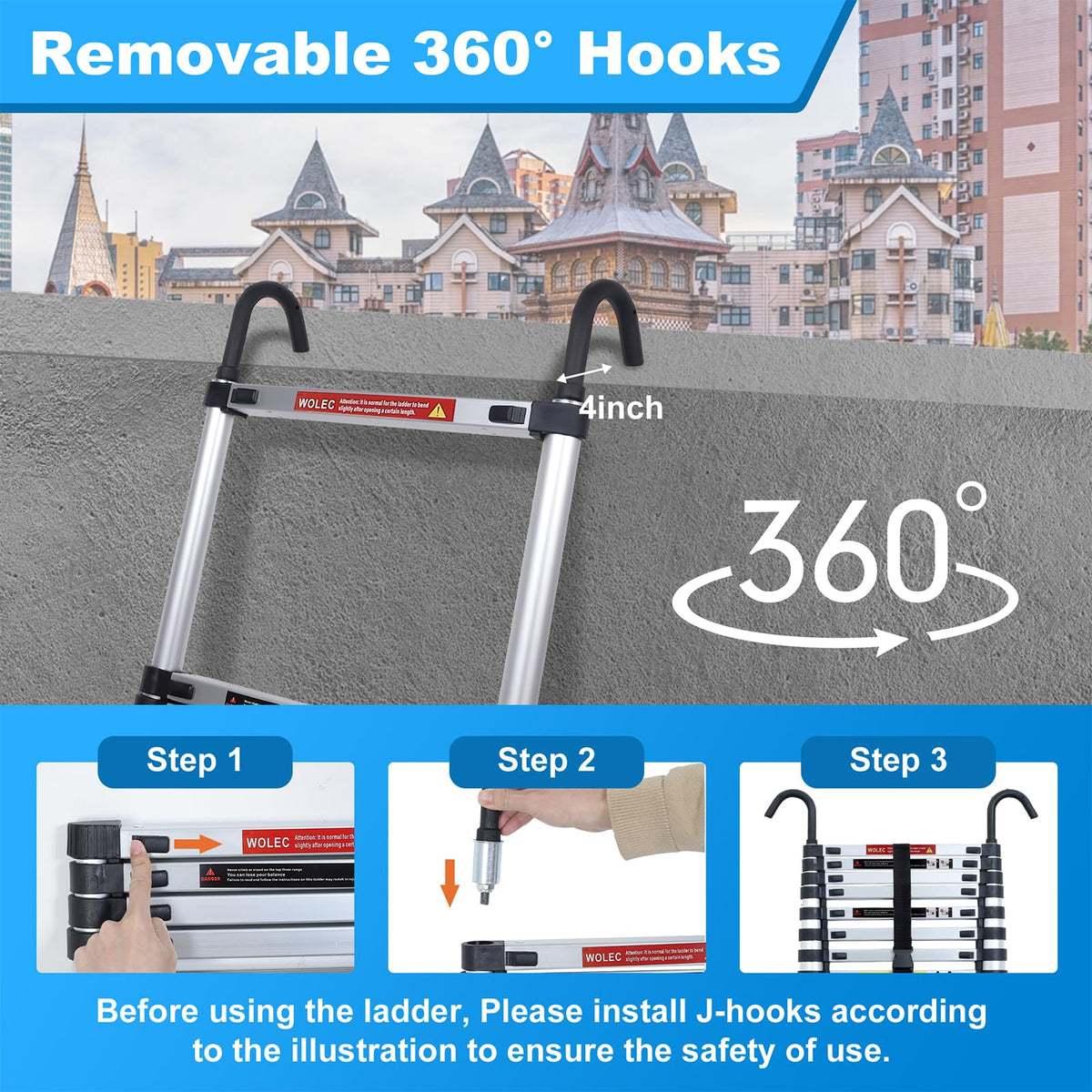 Telescoping Ladder with Hooks, 8.5 FT, 330 lb Capacity I922697