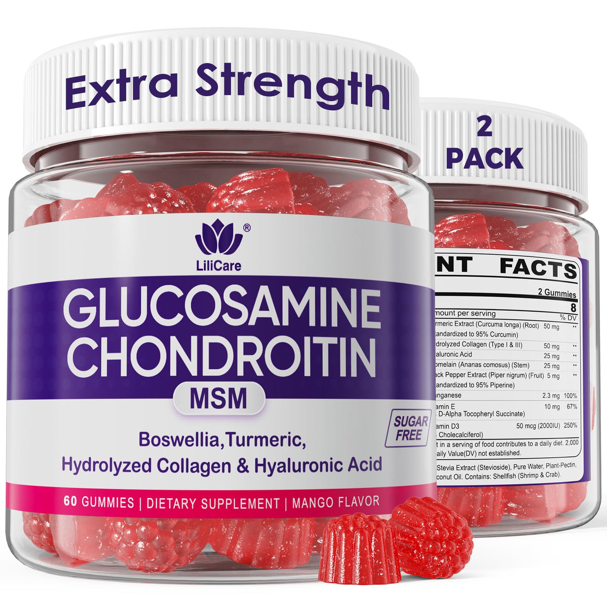 Glucosamine Chondroitin Gummies with MSM, No Sugar, 120 Cts U181017
