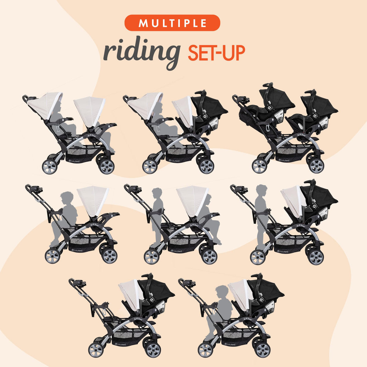 Khaki 3 Pc Double Stroller & 2 Car Seats N440601