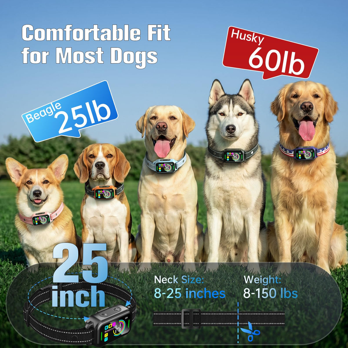 Smart AI Bark Collar with Beep Vibration IP67 Waterproof Jet Black Z91415