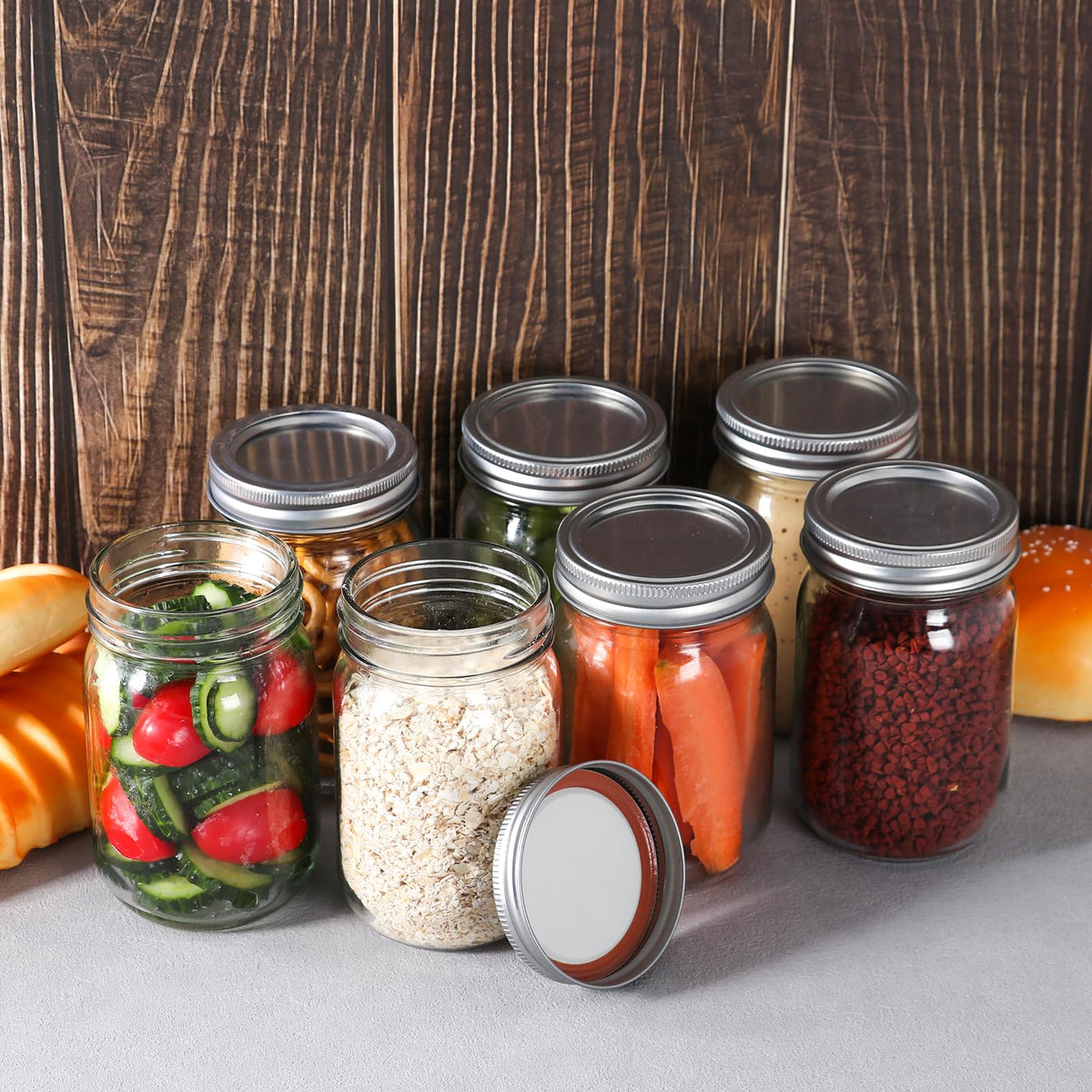 12 oz 8 Pack Regular Mouth Glass Mason Jars with Airtight Lids H891103