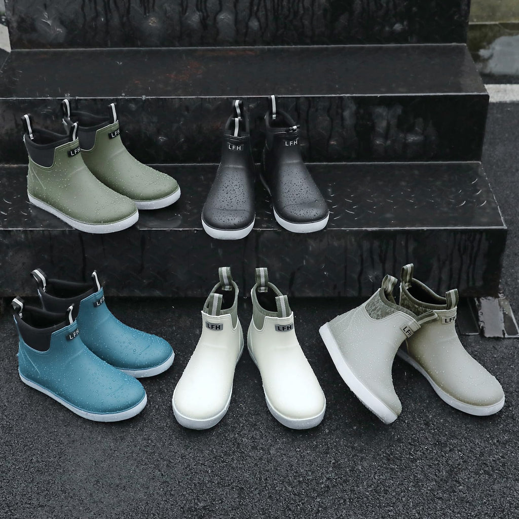 Mens Waterproof Rubber Ankle Deck Boots X95078