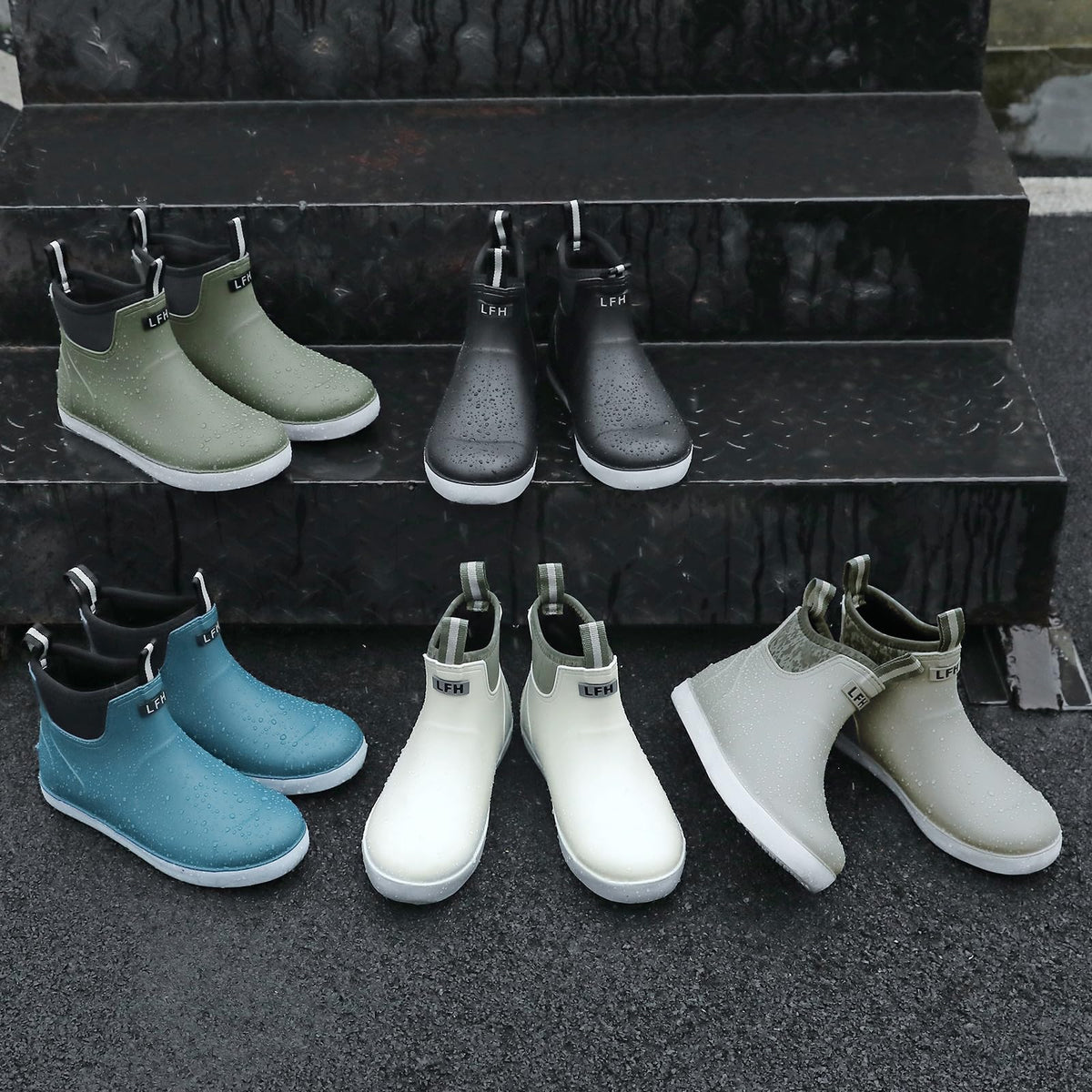 Mens Waterproof Rubber Ankle Deck Boots X95078