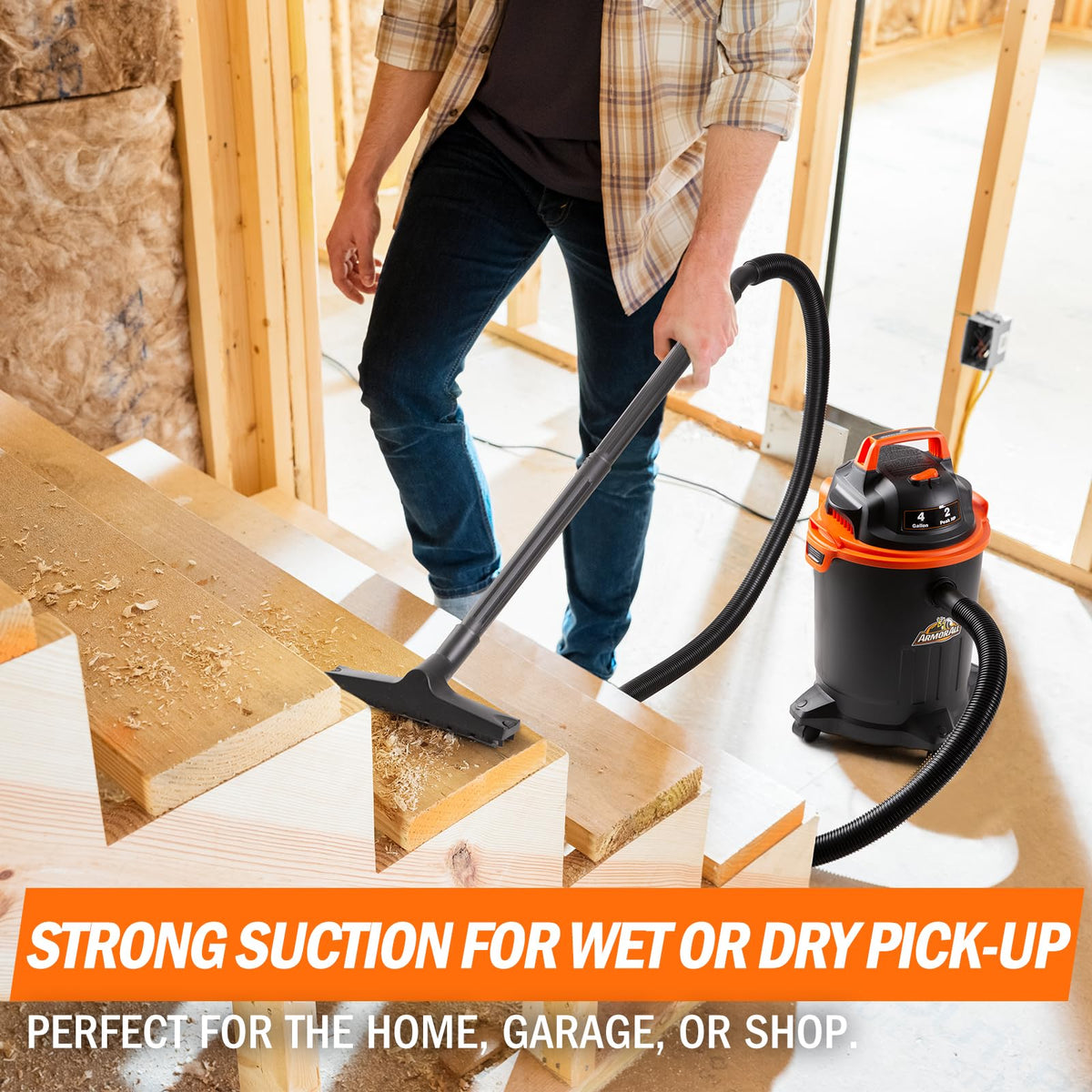4 Gallon Wet/Dry Vac 2.0 Peak HP Shop Vacuum with Nozzles & Brush S169