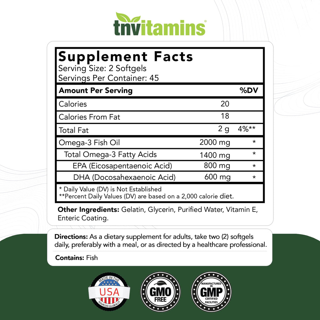 2000mg Omega-3 Fish Oil 90 Softgels S456526
