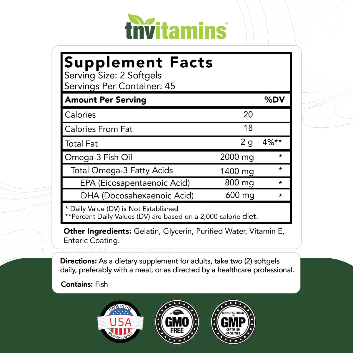2000mg Omega-3 Fish Oil 90 Softgels S456526