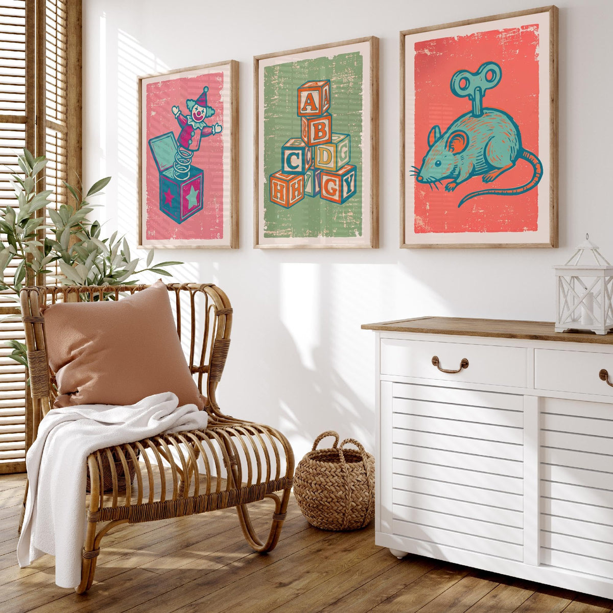 Art Prints Set of 3 Retro Linocut Style M22579