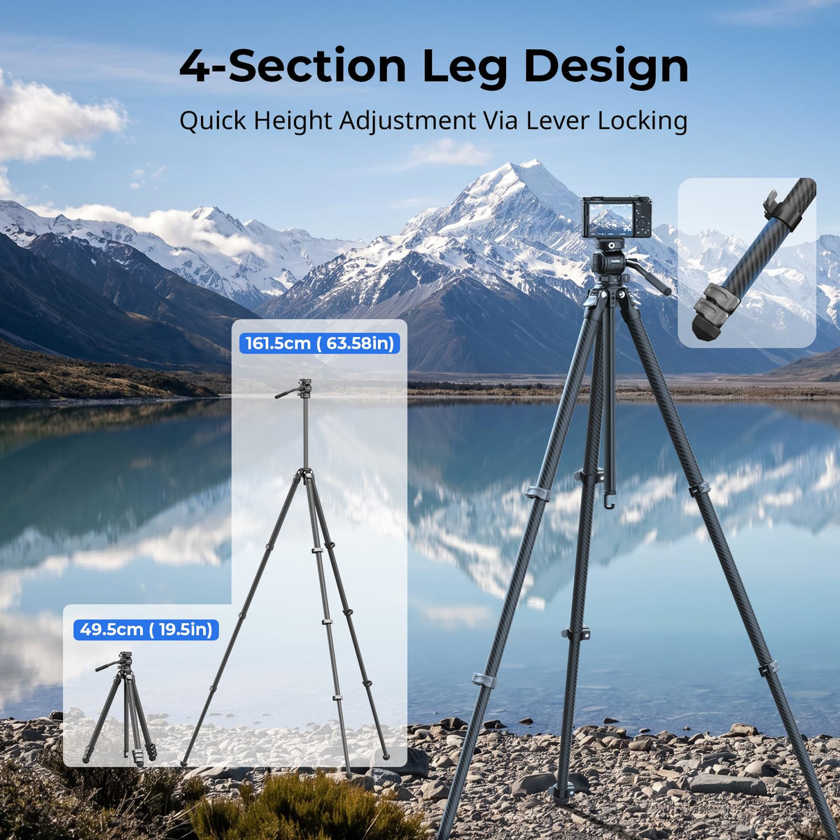 Carbon Fiber Compact Travel Tripod with Fluid Head I11676