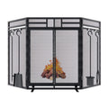 Black 3 Panel Foldable Metal Fireplace Screen with Tools N977915
