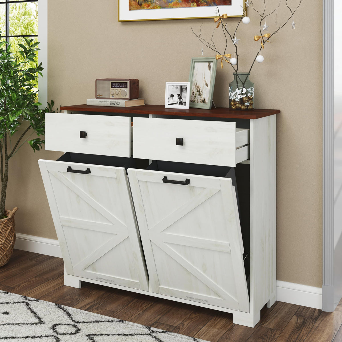 Antique White Double Tilt Out Trash Cabinet H62494