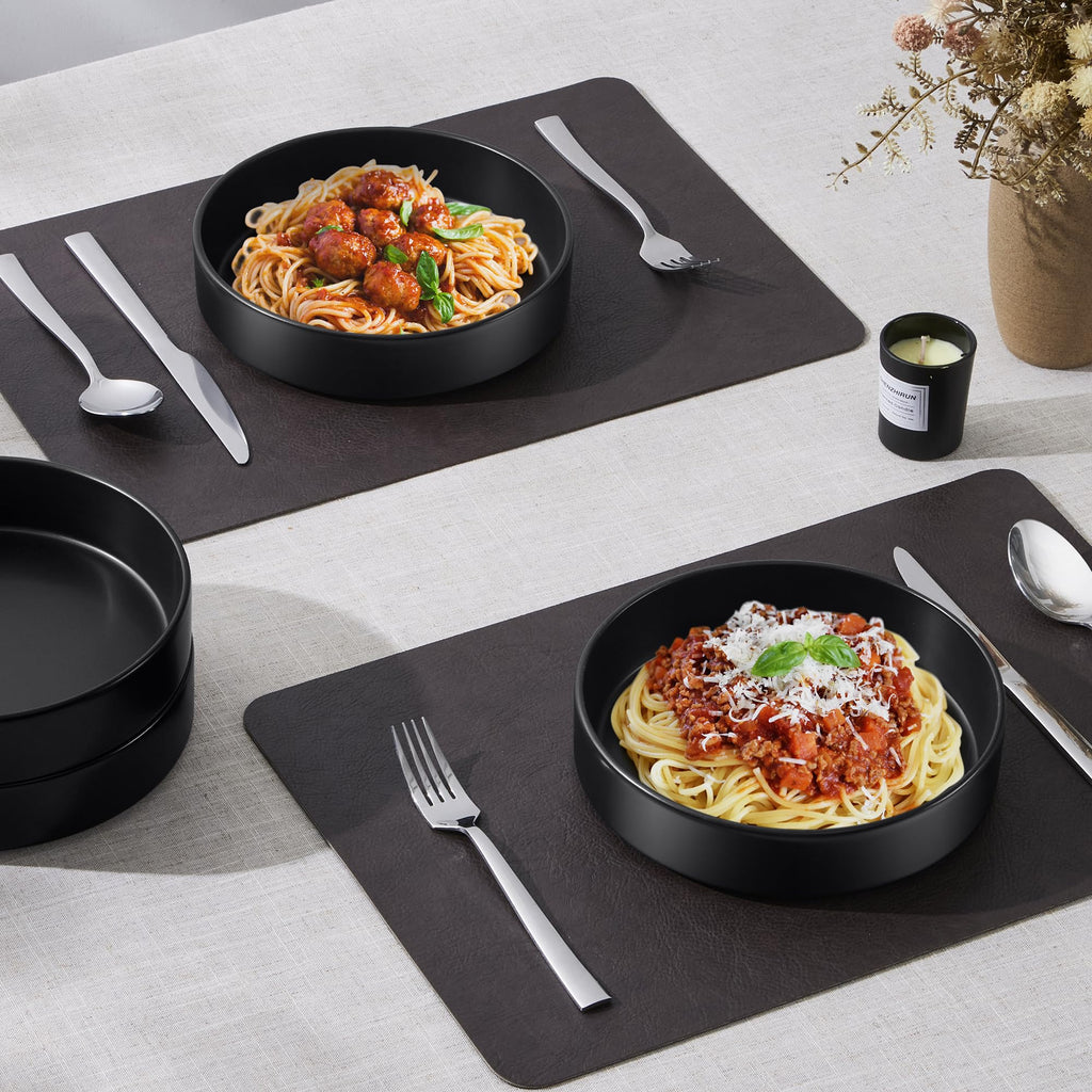 Black Ceramic Pasta Bowls Set of 4 Q229