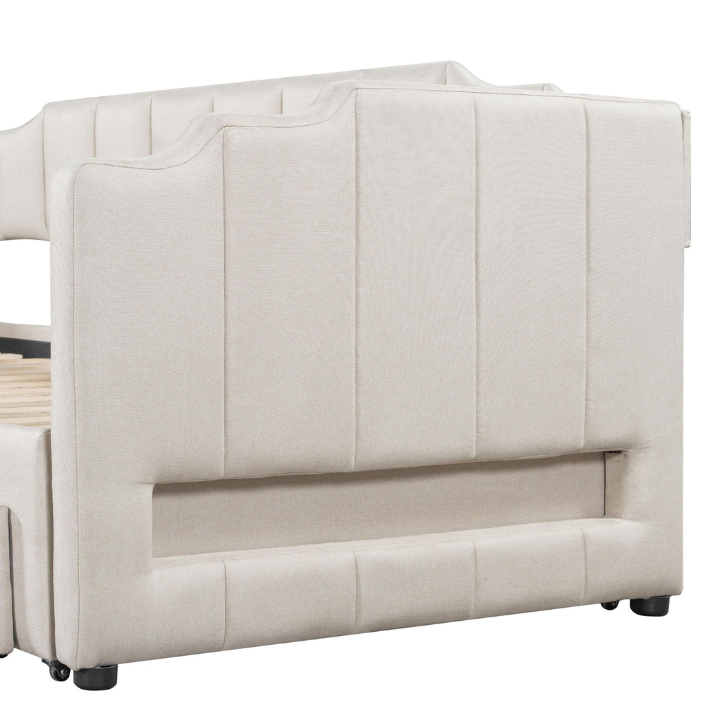 Twin XL to King Size Upholstered Daybed with Trundle and 2 Storage Drawers O660