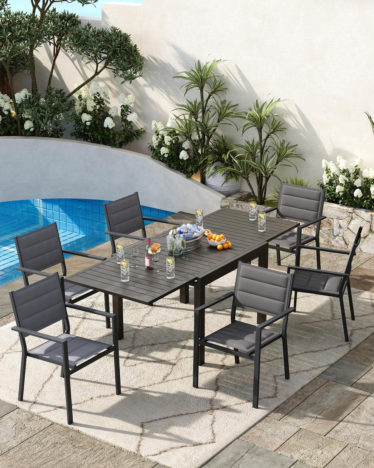 Aluminum Stackable Patio Dining Chairs Set of 2 Dark Grey O821