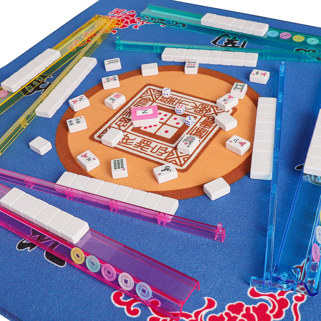 American Mahjong Game Set, 166 White Tiles, 4 Color Rack/Pushers, Black Carrying Bag Q206603