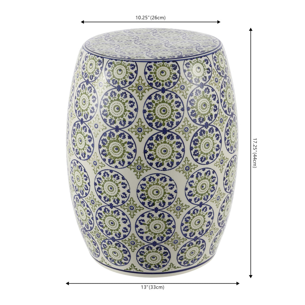Blue Green Ceramic Drum Garden Stool S609351