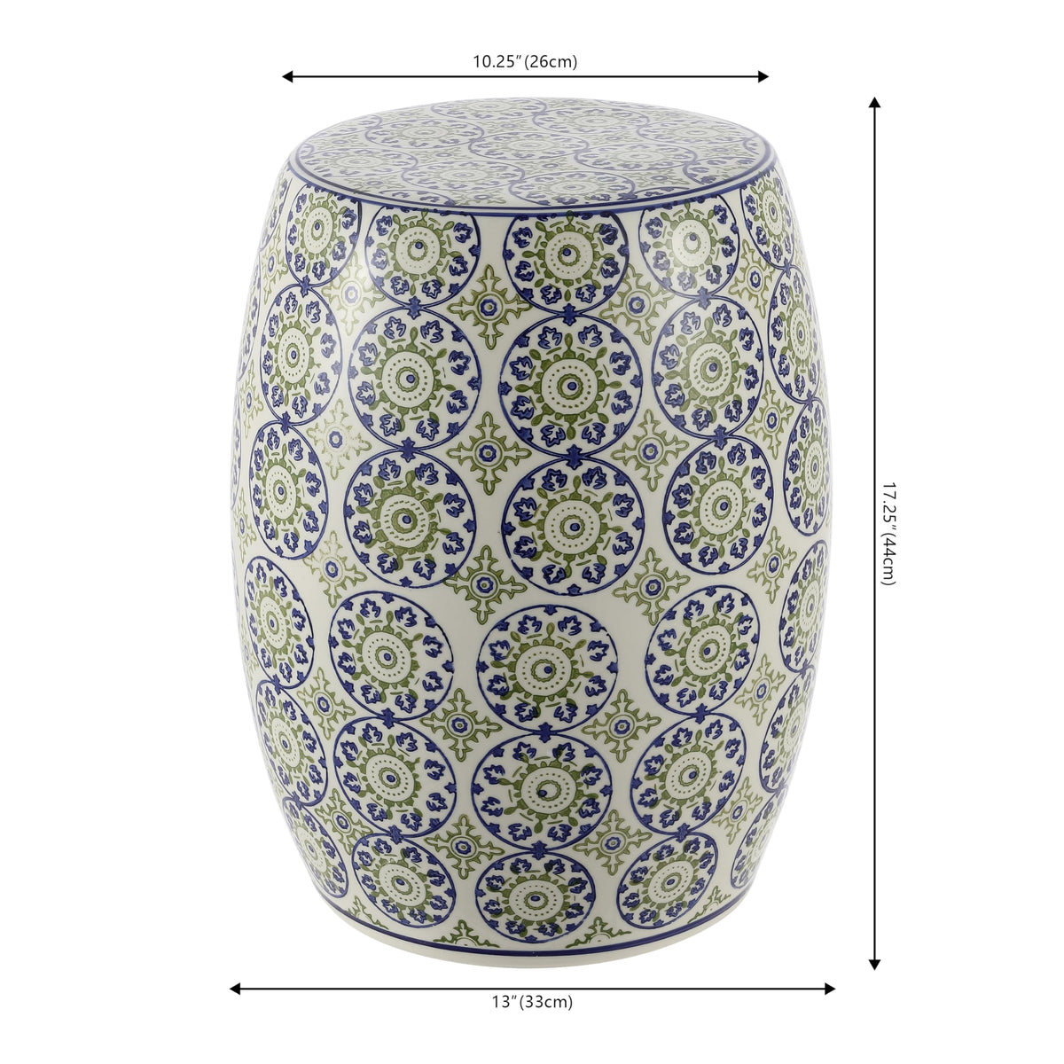 Blue Green Ceramic Drum Garden Stool S609351