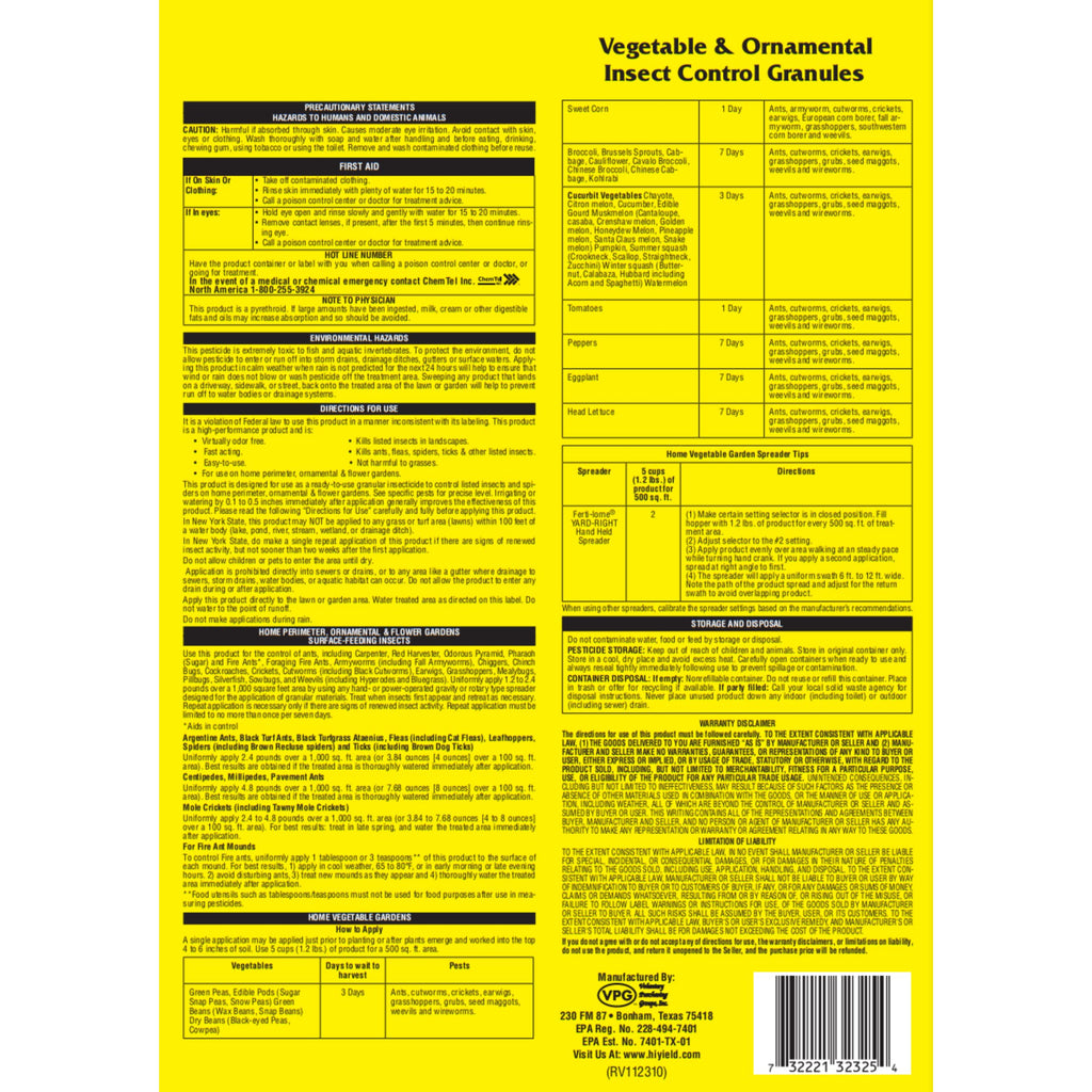 Vegetable & Ornamental Insect Control Granules 4 lbs I926