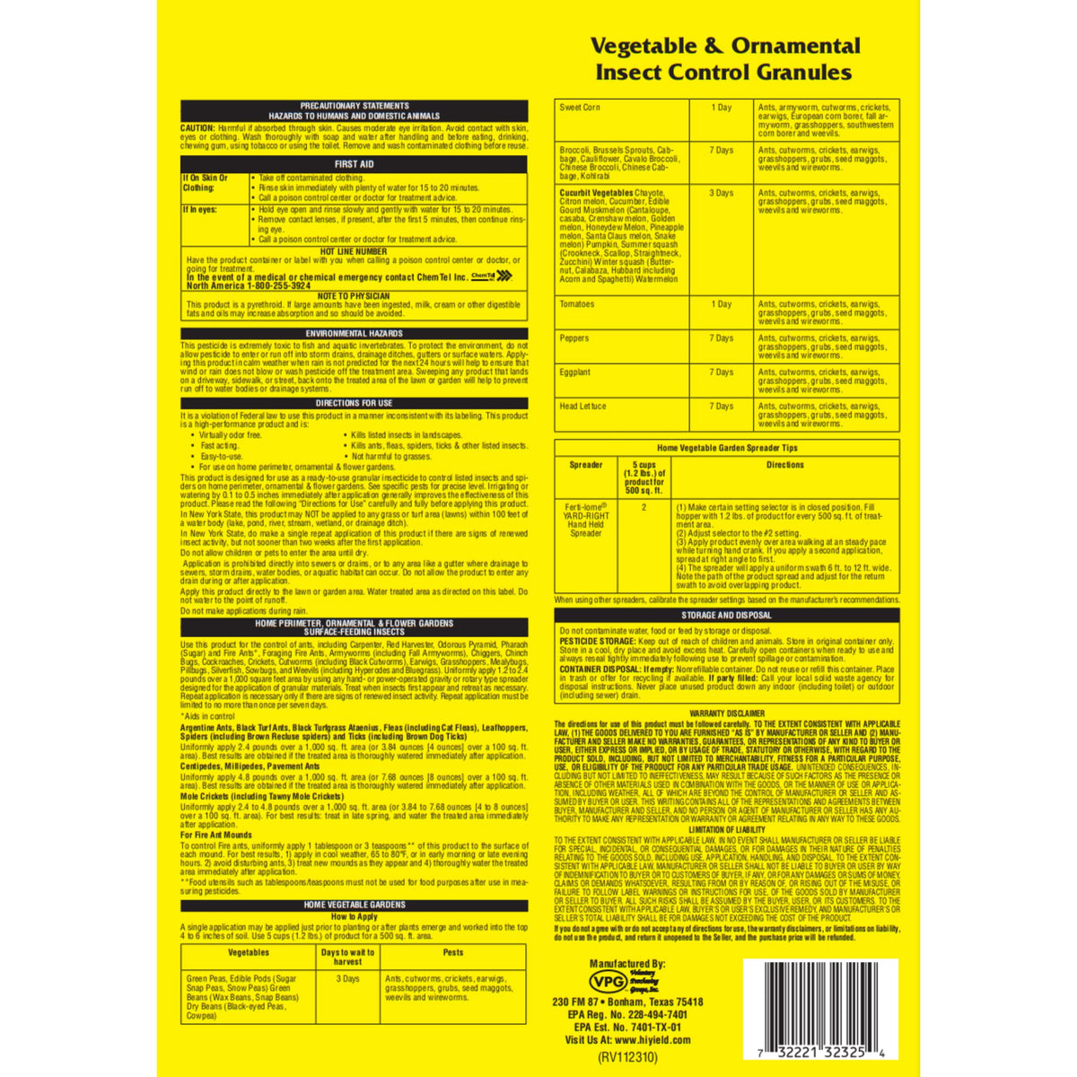 Vegetable & Ornamental Insect Control Granules 4 lbs I926
