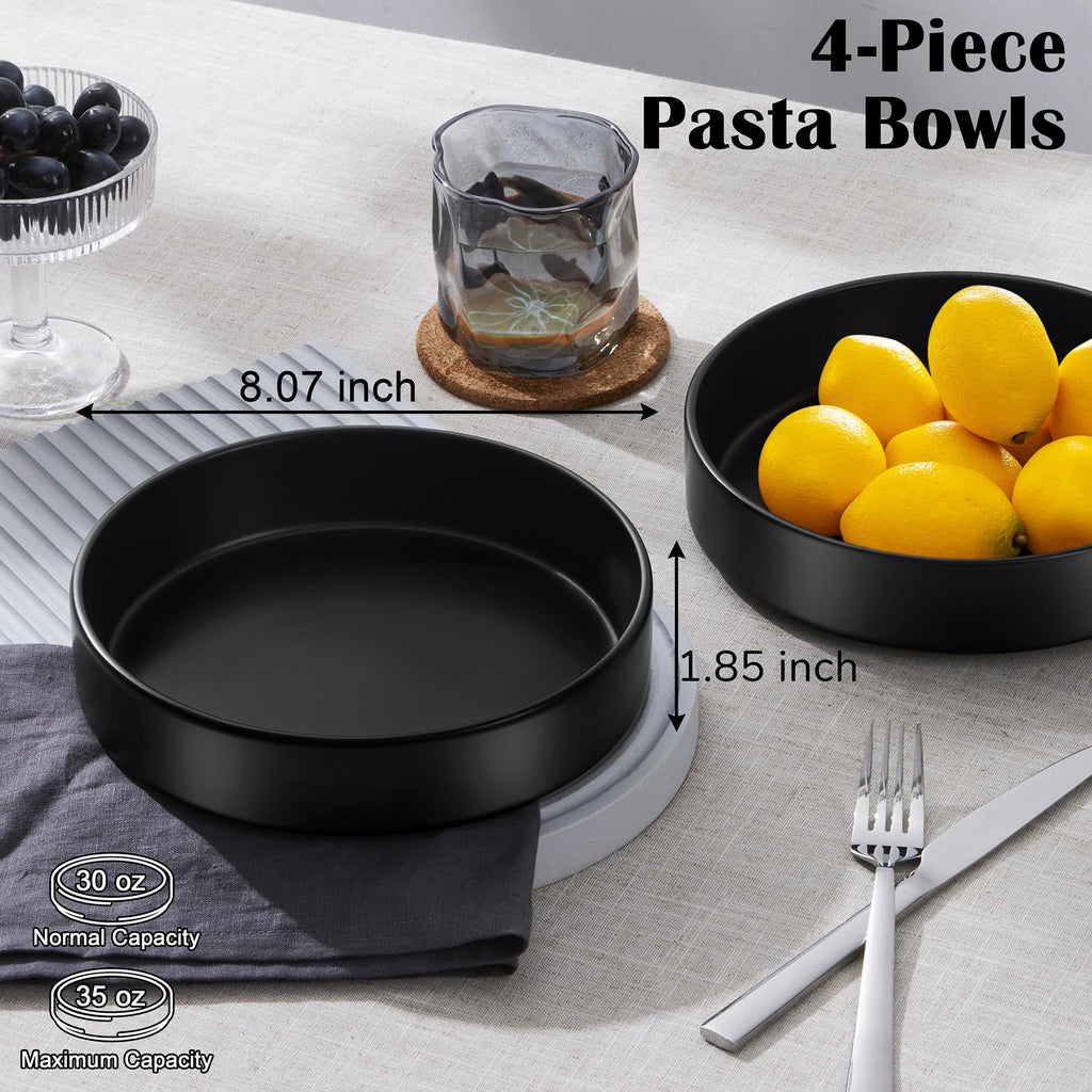 Black Ceramic Pasta Bowls Set of 4 Q229