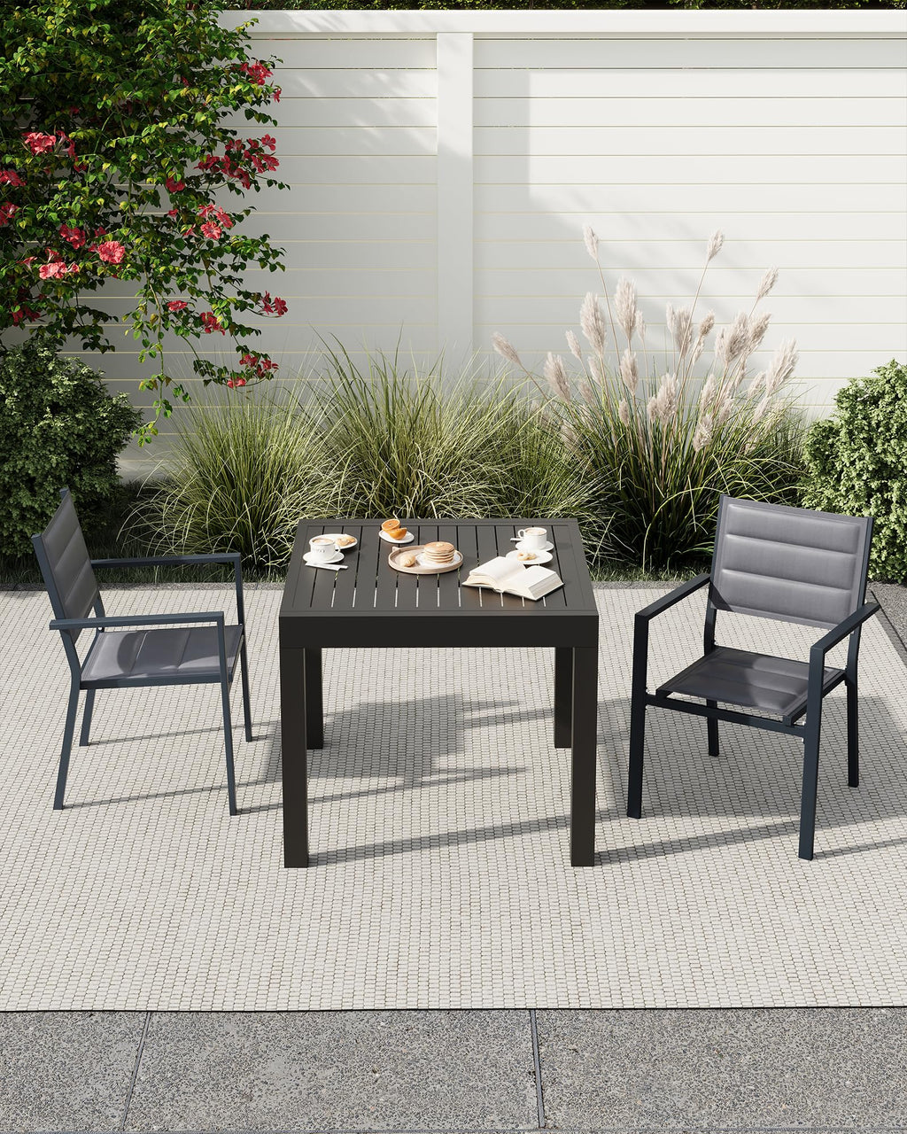Aluminum Stackable Patio Dining Chairs Set of 2 Dark Grey O821