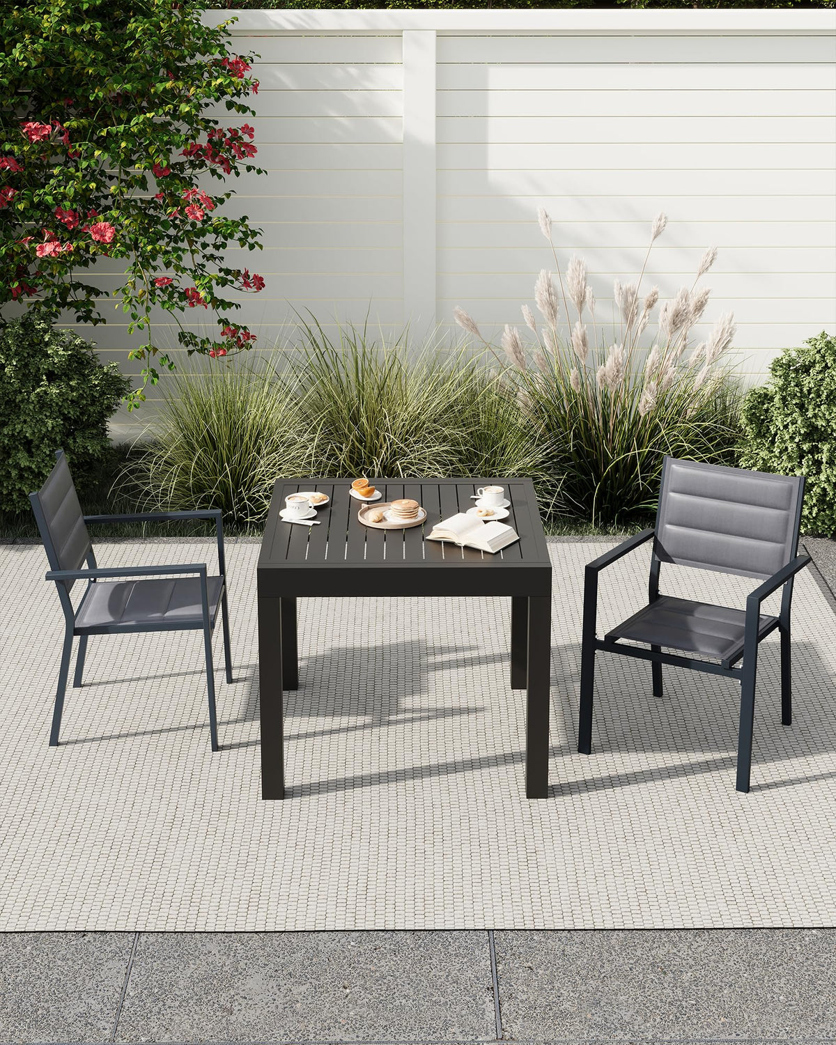 Aluminum Stackable Patio Dining Chairs Set of 2 Dark Grey O821