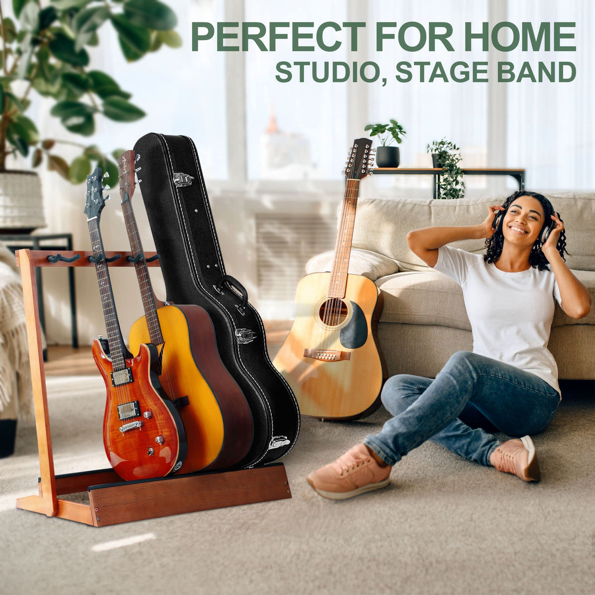 5 Holders Wooden Guitar Stand Floor Rack Q1527