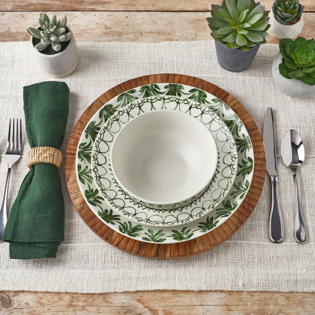 Green 12-Piece Stoneware Dinnerware Set D34490