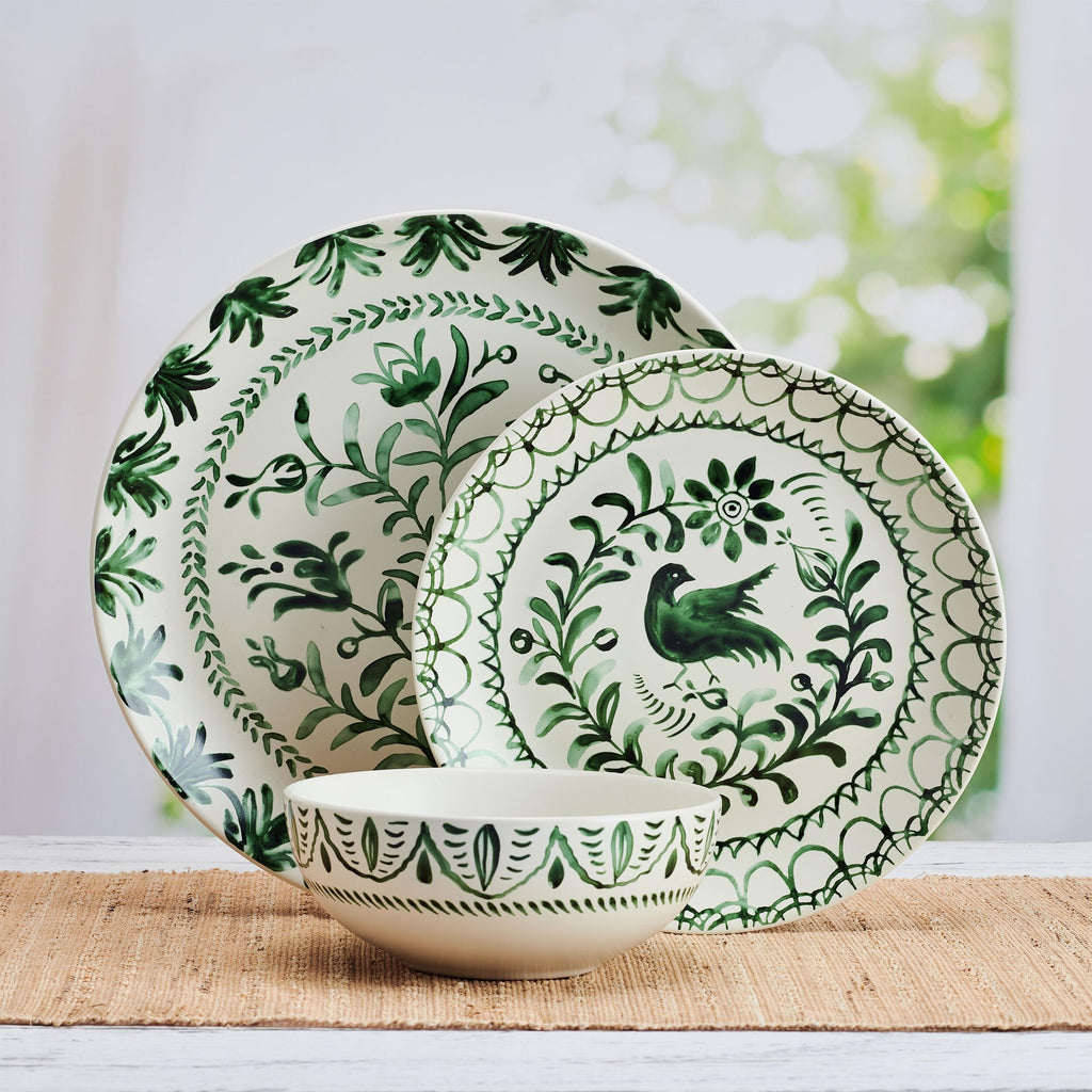 Green 12-Piece Stoneware Dinnerware Set D34490
