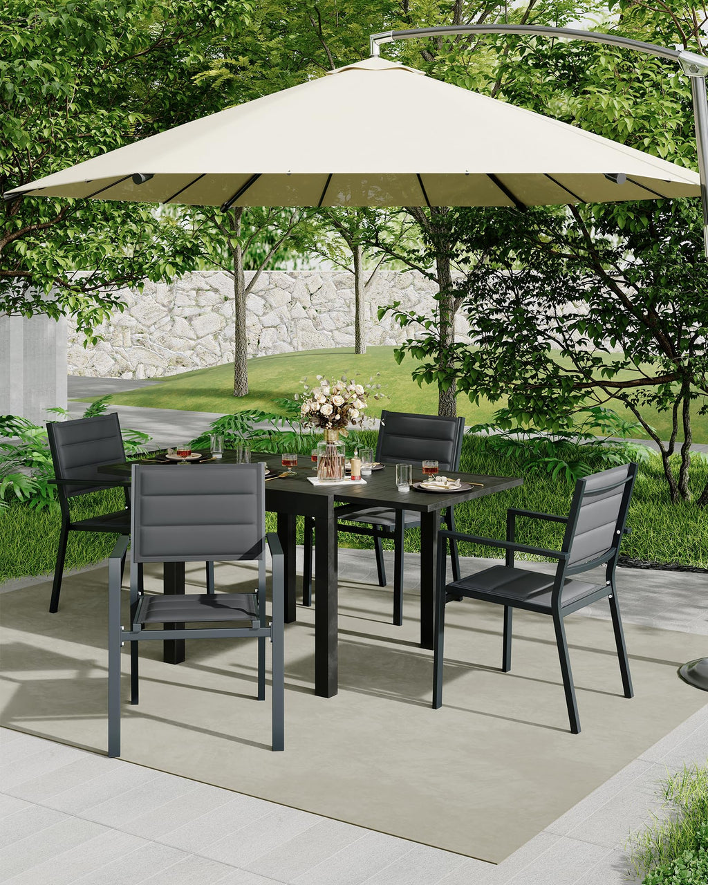 Aluminum Stackable Patio Dining Chairs Set of 2 Dark Grey O821