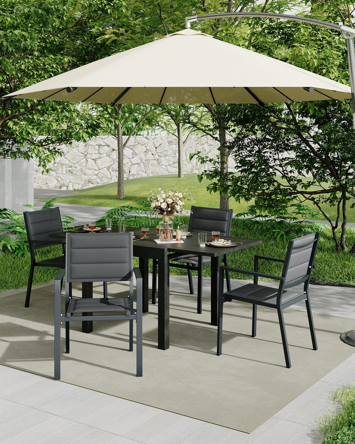 Aluminum Stackable Patio Dining Chairs Set of 2 Dark Grey O821