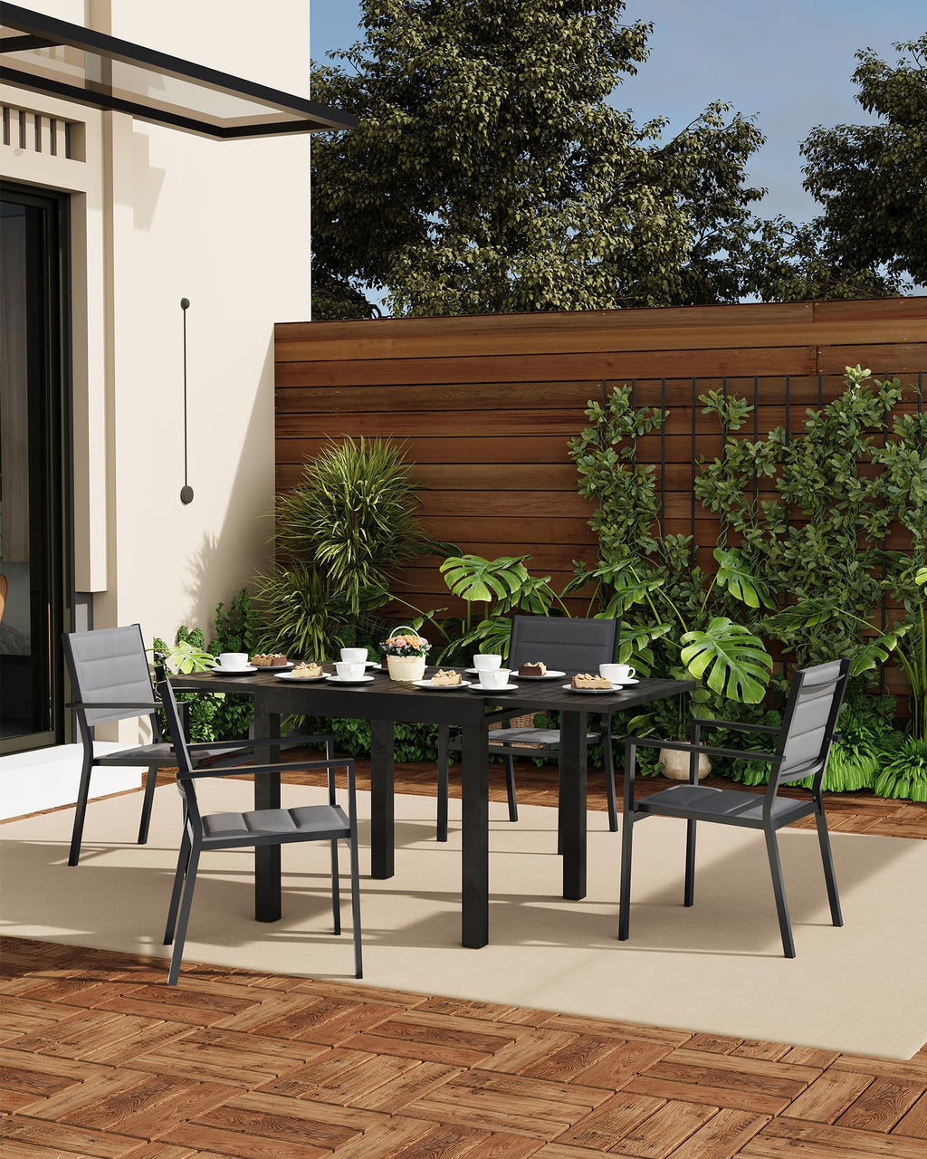 Aluminum Stackable Patio Dining Chairs Set of 2 Dark Grey O821