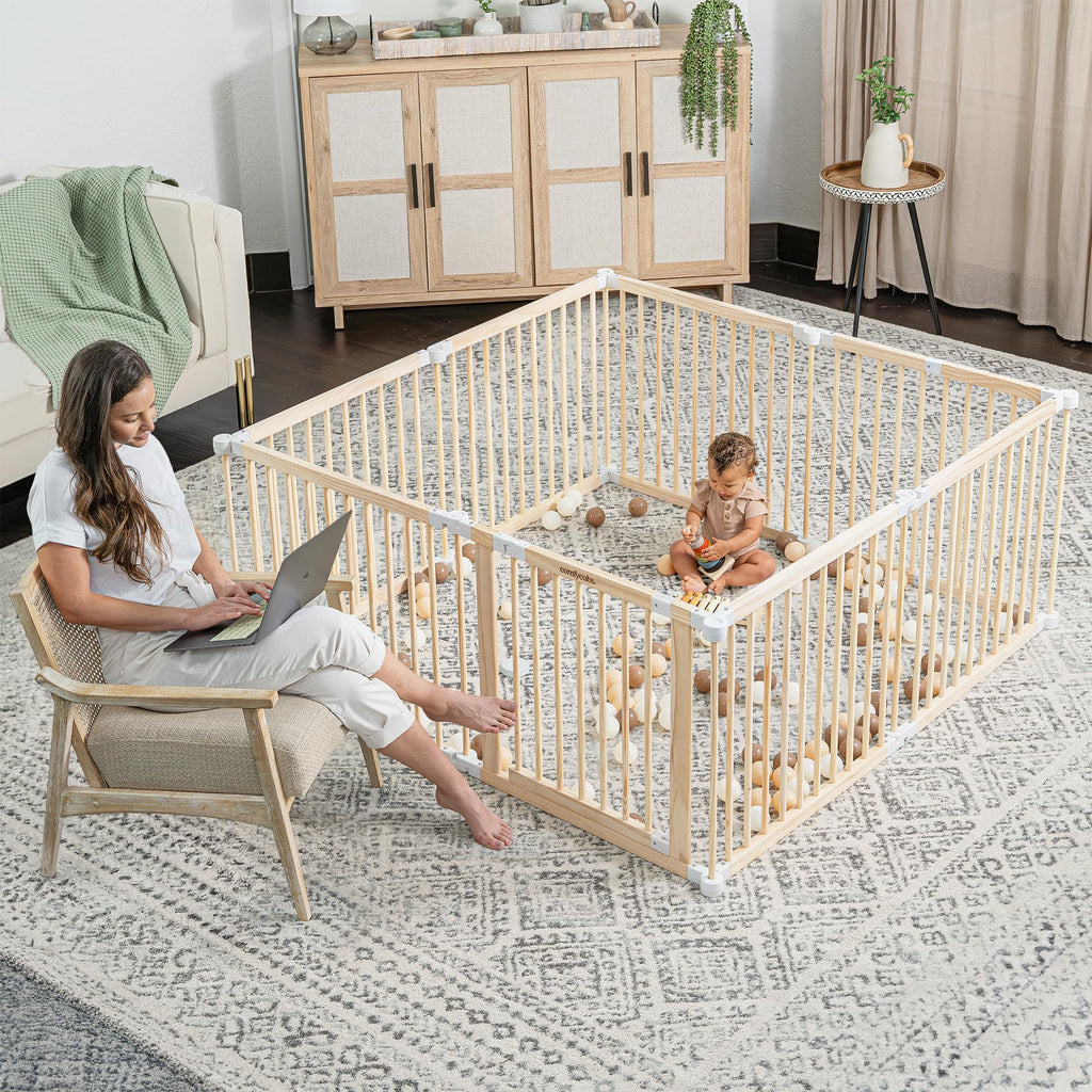 Foldable Playpen Light Wood White Y55681