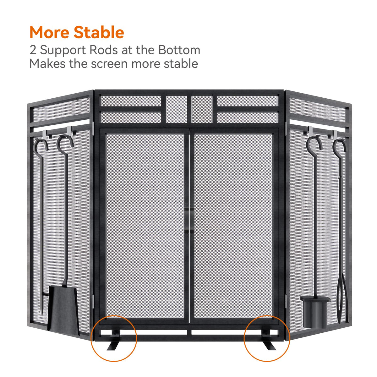 Black 3 Panel Foldable Metal Fireplace Screen with Tools N977915
