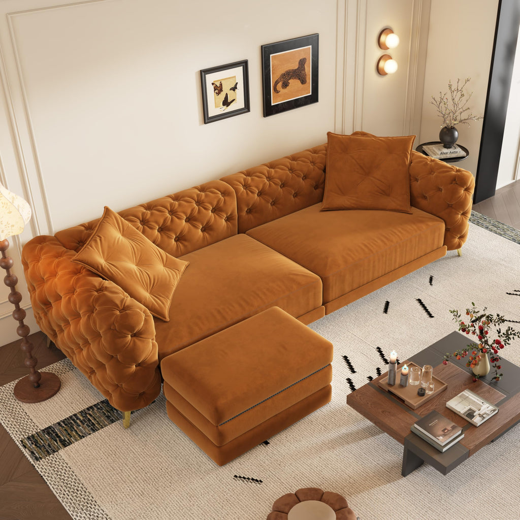 97.7" 3-in-1 Convertible Sleeper Sofa, Tufted Velvet Pull-Out Sofa Bed with Ottoman Q550