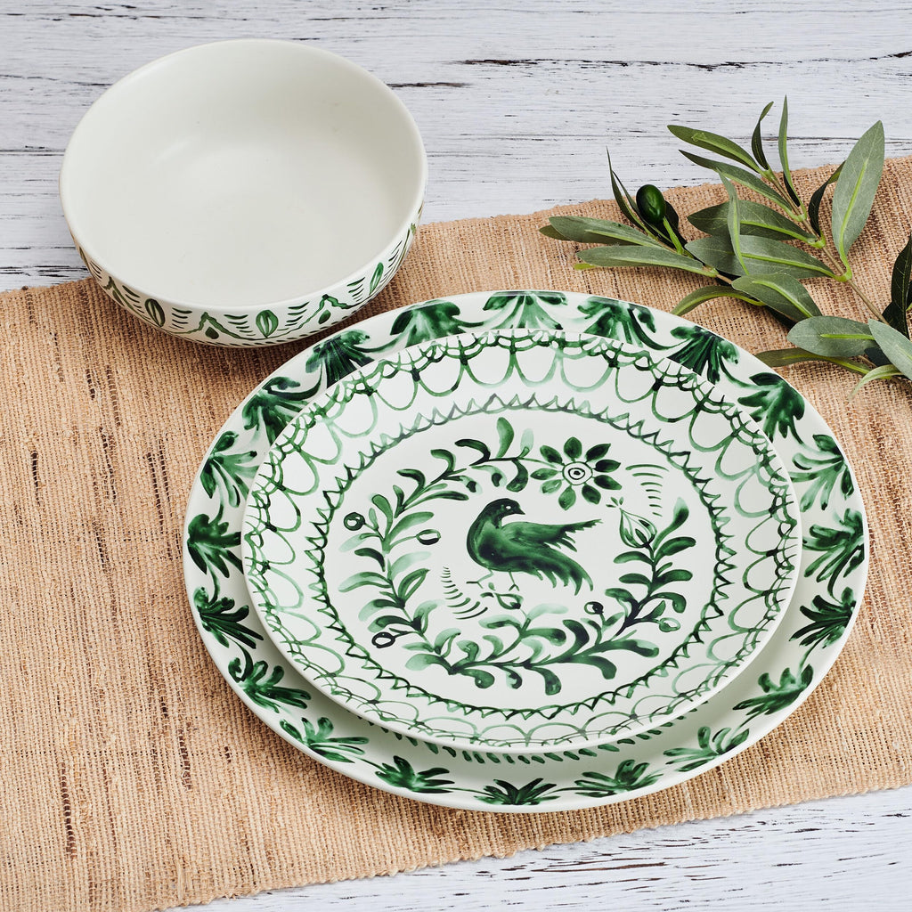 Green 12-Piece Stoneware Dinnerware Set D34490